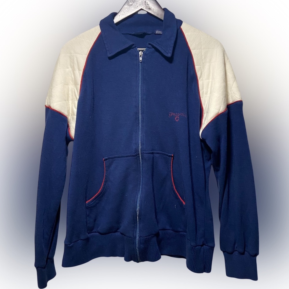 Vintage 80s Spalding Full Zip Jacket Adult Medium Blue Lightweight Classic Wool